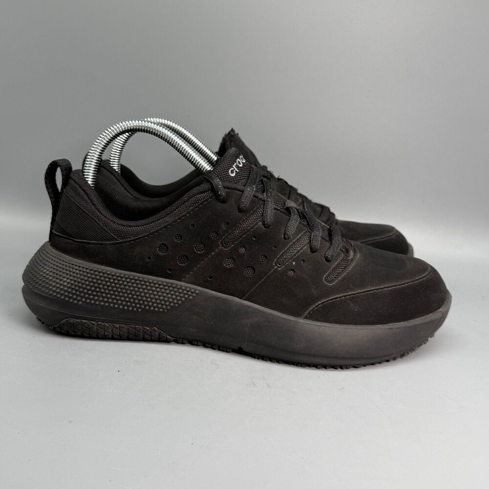 Crocs On the Clock Men's 8 Triple Black Nubuk Lace-Up Breathable Work Sneakers